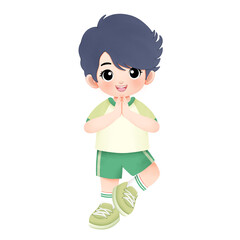 kid exercising activity watercolor illustration