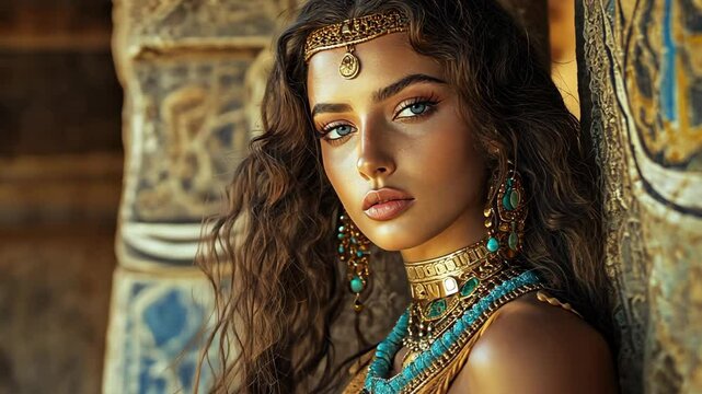 ancient Israeli woman at old time, beautiful girl wearing luxurious dress at castle, idea for resemble Ester in bible story