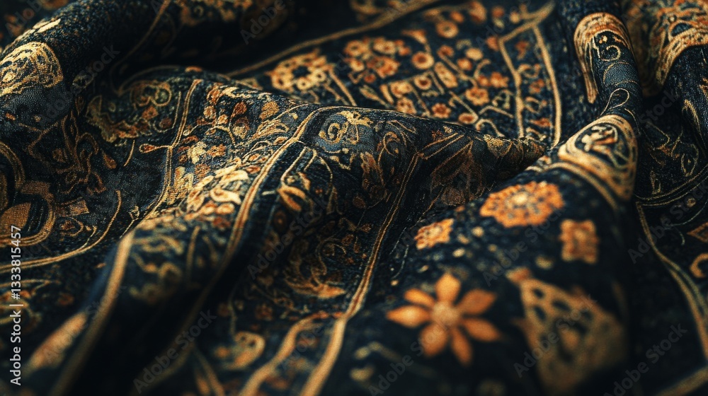 Poster elegant fabric design with intricate patterns and rich colors