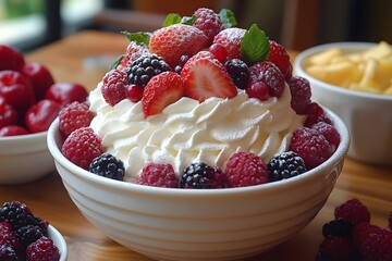 Fresh Berries on Whipped Cream Dessert - Perfect for Summer Treats and Visual Design