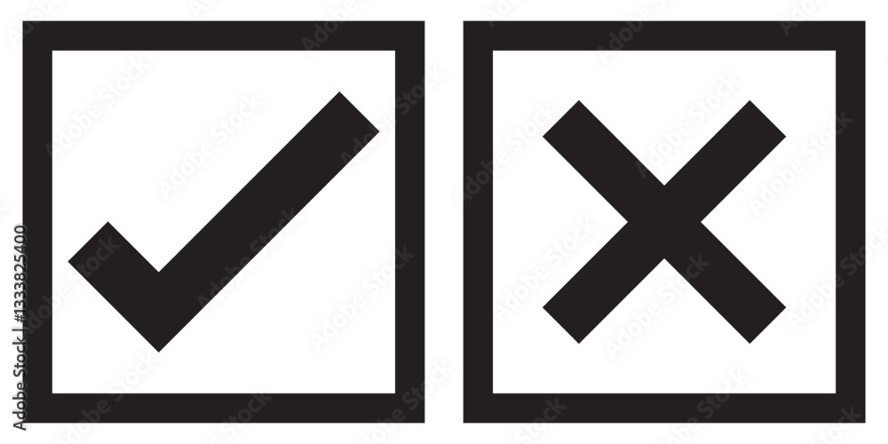 Poster tick mark icon button set check box correct right wrong black buttons yes or no checkmark red cross 