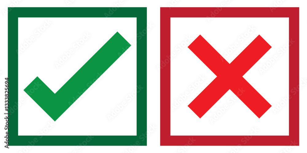 Poster tick mark icon button set check box correct right wrong black buttons yes or no checkmark red cross 