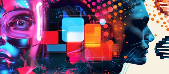 Digital technology artificial intelligence background theme Machine learning human robot big data global internet network connectivity. Science futuristic AI concept. Generative AI