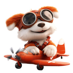 A Brave 3D Cartoon Dog Pilot Wearing Aviator Goggles Isolated on Transparent Background