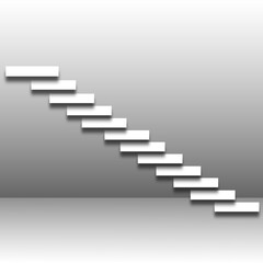 Minimalist abstract staircase design, featuring a series of floating steps forming a geometric zigzag pattern. The artwork has a monochrome color scheme with soft shadows