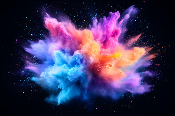 Colorful powder explosion on black background. Possible use stock photo