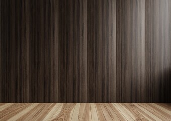 Living room with dark brown wooden walls.3D rendering.