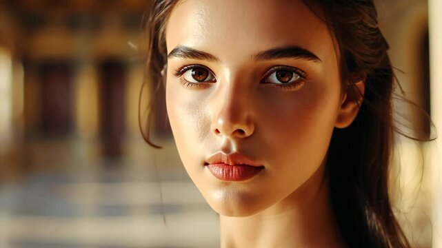 ancient Israeli woman at old time, beautiful girl wearing white sack clothes with gentle smile , idea for resemble Prophetess Deborah in bible story