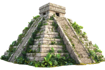 A Majestic Mayan Pyramid, Reclaimed By The Jungles Vibrant Embrace, Stands As A Testament To A Lost Civilization, Its Stone Steps Whispering Tales Of Ancient Rituals Under A Sun-drenched Sky Isolated
