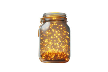 A Mason Jar Brimming With Golden Starlight, Capturing The Magic Of A Summer Nights Dream, A Warm Glow Filling The Glass Vessel Isolated on Transparent Background