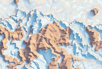 Fototapeta premium Seamless vector topographic map background; line contours, mountain trail, terrain, geographic grid, hiking, elevation, nature, outdoors, topographic map, geology