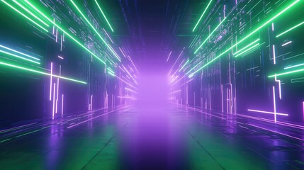 Futuristic Tunnel Displaying Glowing Neon Lights Leading To Light