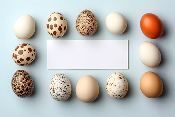 Easter Eggs Collection,  Quail, Chicken Eggs with Blank Card