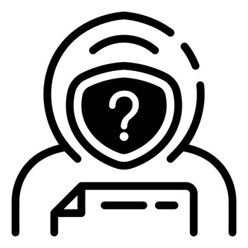 Mystery Unveiled: An intriguing figure in a hoodie with a question mark on their face holds a document. The image conveys a sense of anonymity, speculation, and the unknown. Hacker icon