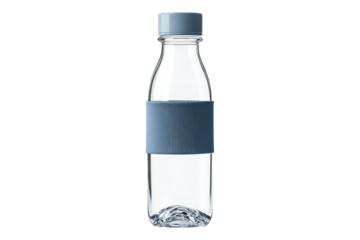 Glass water bottle and silicone sleeve Isolated on transparent background