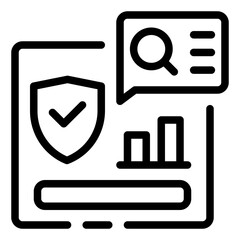 Cybersecurity Analysis: An illustrative representation of digital security and data analysis, showcasing a shield icon with a checkmark alongside search and data analysis symbols.