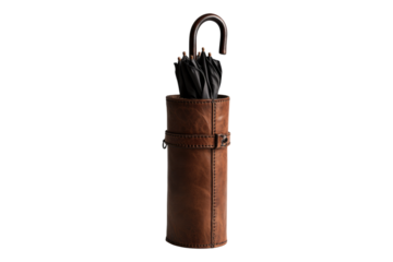 Umbrella holder in genuine leather Isolated on transparent background