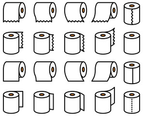 様々な形のトイレットペーパー、ロール紙のベクターイラストのセット