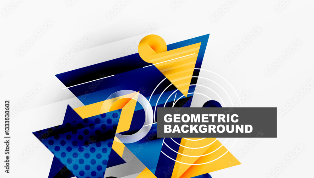 Poster Sleek abstract background - layered triangles with vibrant gradient tones. Semi-transparent shapes add depth and contemporary aesthetic