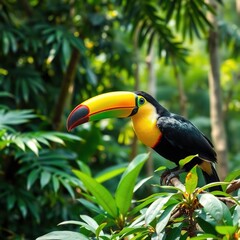 Naklejka premium Colorful Toucan Perched in Tropical Forest
