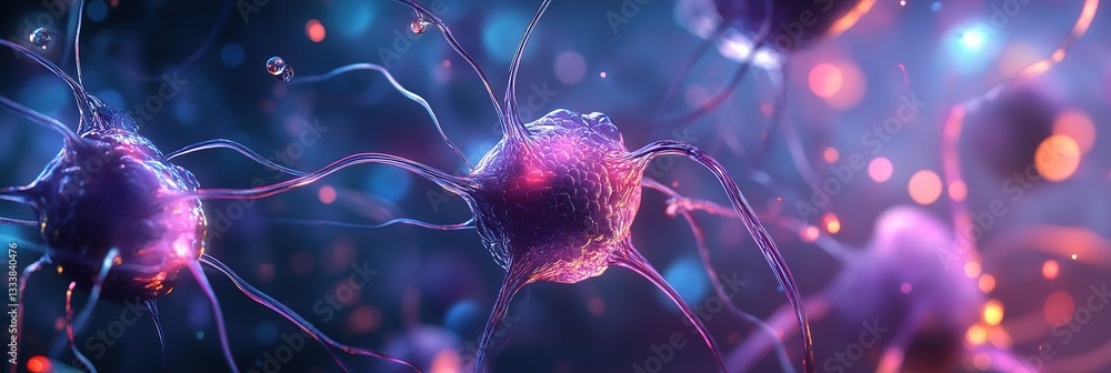 Poster digital neural networks background for tech processes, neurons firing, neurons firing, synaptic conn