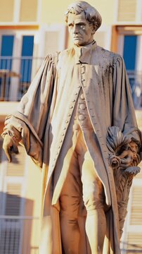 View of the Lord Brougham Statue on the street in daylight in Cannes, France