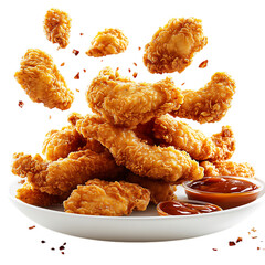 Crispy Chicken Tenders Platter with Dipping Sauces Isolated on Transparent Background