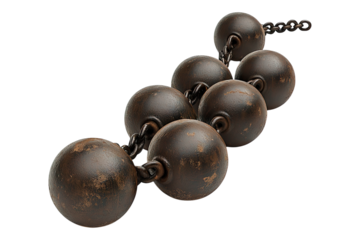 Cannon balls on chain Isolated on transparent background
