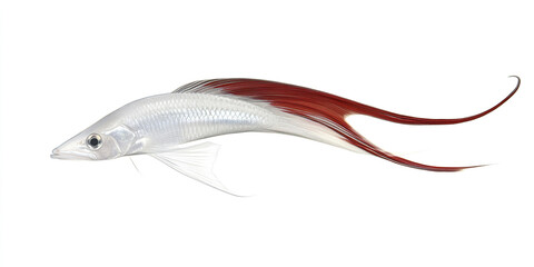 mesmerizing ribbonfish with its long silvery body and red fins
