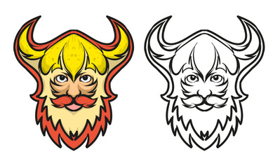 A colorful illustration of a Viking in vector colourful cartoon graphics style on a transparent isolated clipart background in vector format.