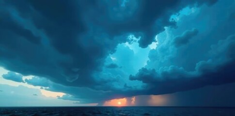 stormy clouds with a hint of blue in the background, dark horizon,, turbulent air