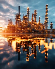 Obraz premium Minimalistic Double Exposure of Industrial Facility at Dusk