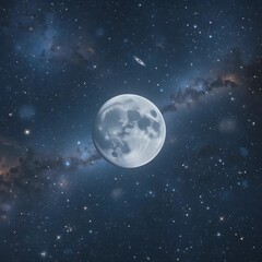 Fototapeta premium the full moon shining blue alone in the vast space