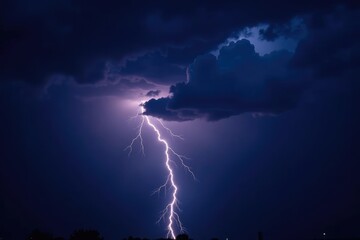 Fototapeta premium Stormy night with lightning illuminating dark sky, cloud,
