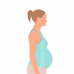 Fototapeta premium Pregnant woman in profile wearing a blue tank top, body positivity