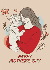 Mother Day Art Graphic Vector Illustrations Mom With Child