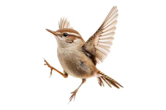 Delicate dance of the wren Isolated on transparent background