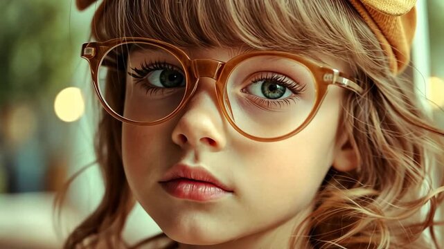 pretty young girl retro vintage 60s fashion portrait look cute and pretty wearing eyeglasses and Berette cap	

