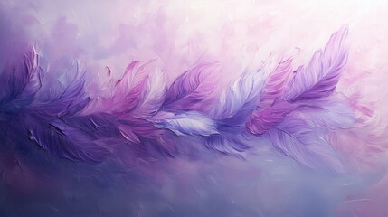 Obraz premium A soft canvas, painted in hues of lavender, mint, and rose, featuring a mesmerizing, abstract arrangement of feathers, creating a sense of tranquility and ethereal grace.