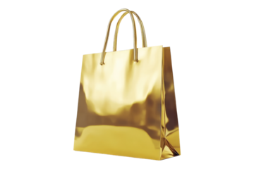 Gold paper shopping bag Isolated on transparent background