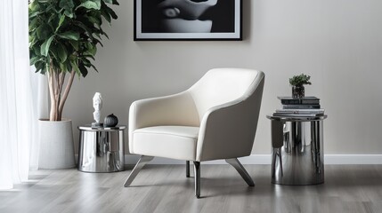 Modern cream armchair in minimalist living room