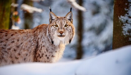1 handsome lynx in snowy winter forest