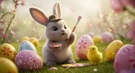 Adorable Easter Bunny Painting Eggs &ndash; A Whimsical Celebration of Spring