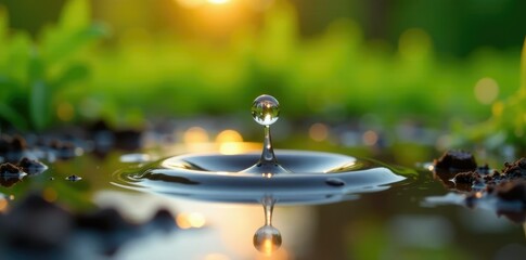 Naklejka premium Water droplet suspended in mid-air, forming a tiny rainbow, agricultural scene, farming