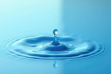 Water droplet with a slight ripple effect on a light blue surface, blue, water