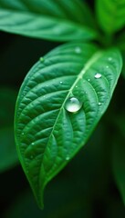 Water droplets clinging to the veins of a leaf, natural world, raindrops on leaves