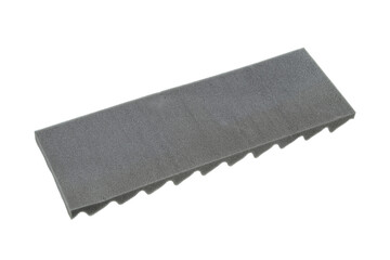 Acoustic foam panel in gray with an egg crate pattern, soundproofing material, shown against a white background.