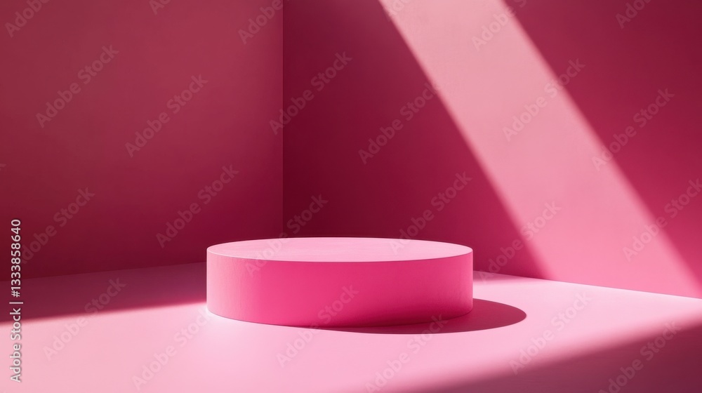 Poster bright pink empty space with circular platform and soft light
