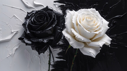 Timeless pure white rose set against dramatic black and white splash on the wall for a bold visual impact  Abstract Floral Wallpaper