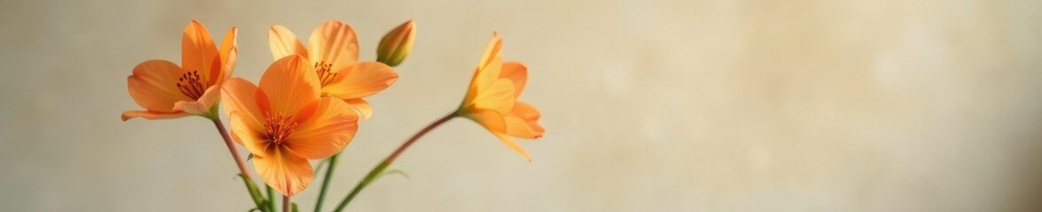 Fototapeta premium Delicate orange blooms in a slender glass vase, delicate, glass vase